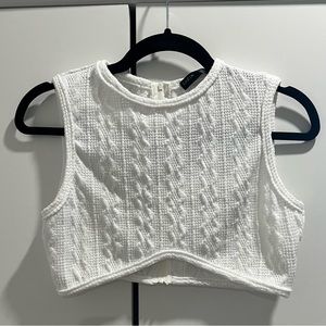 White Cropped sweater top with V shaped front